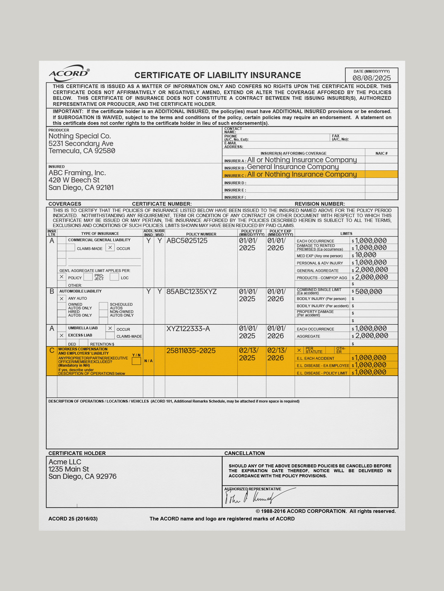 Workers' compensation and employers liability in COI