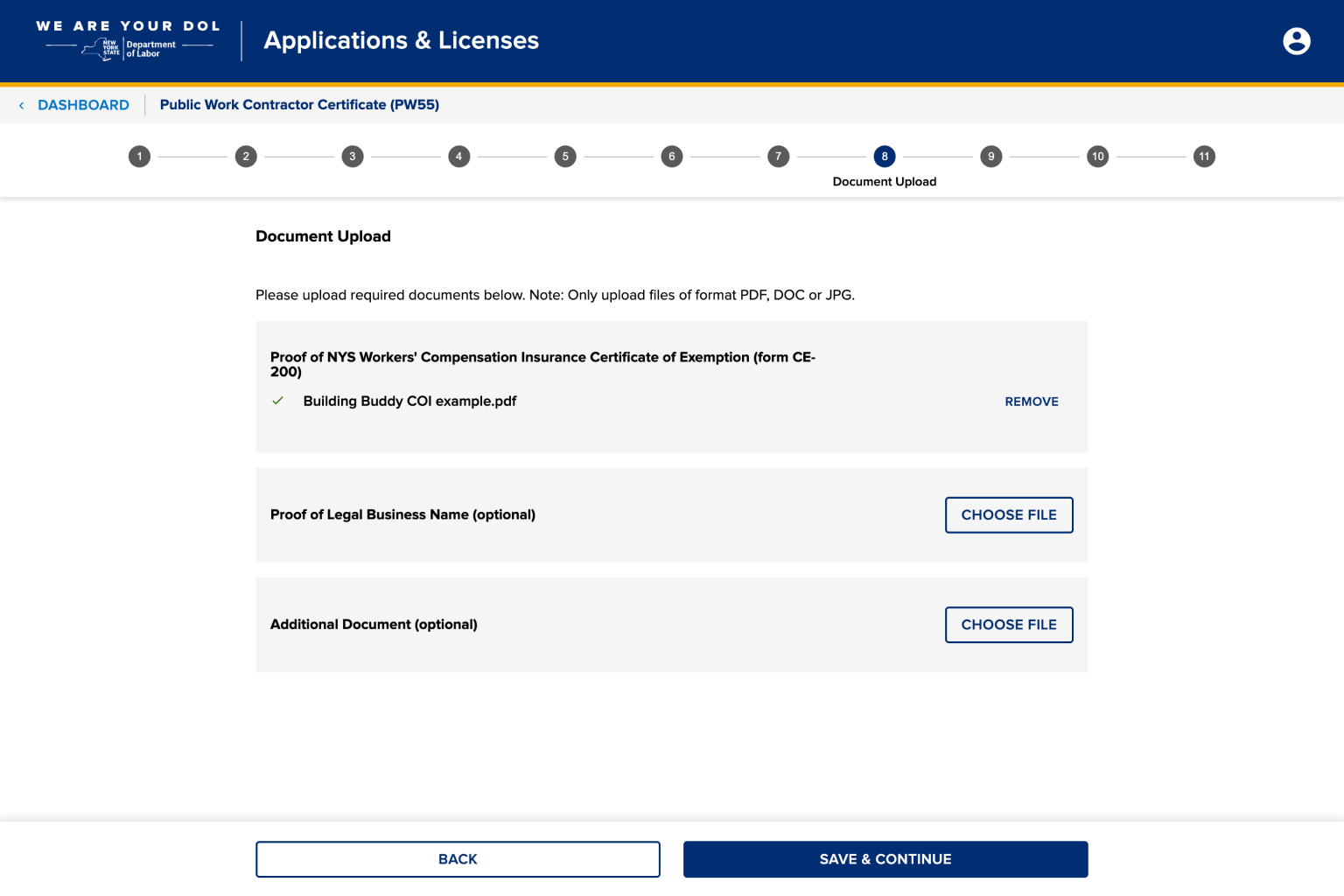 4.11. Upload supporting documents