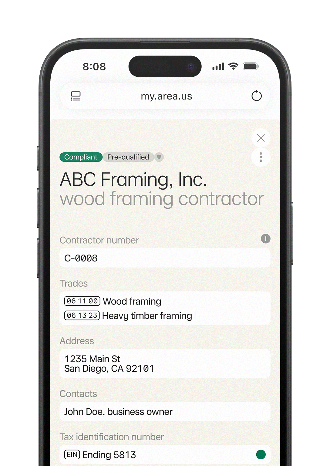 A contractor's pre-qualification in Area